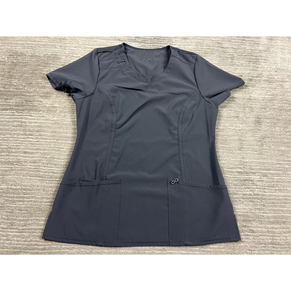 Cherokee‎ Infinity Scrub Top Womens M Pewter Gray 2624A Mock Wrap Rib Knit Back